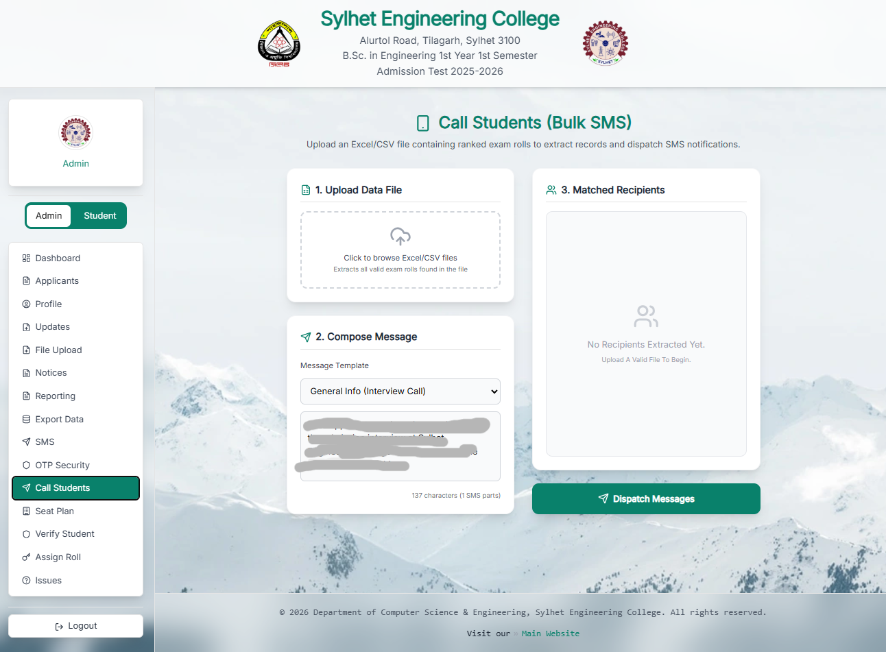 Automated interview scheduling tool that notifies selected students via SMS directly to their registered phone numbers.