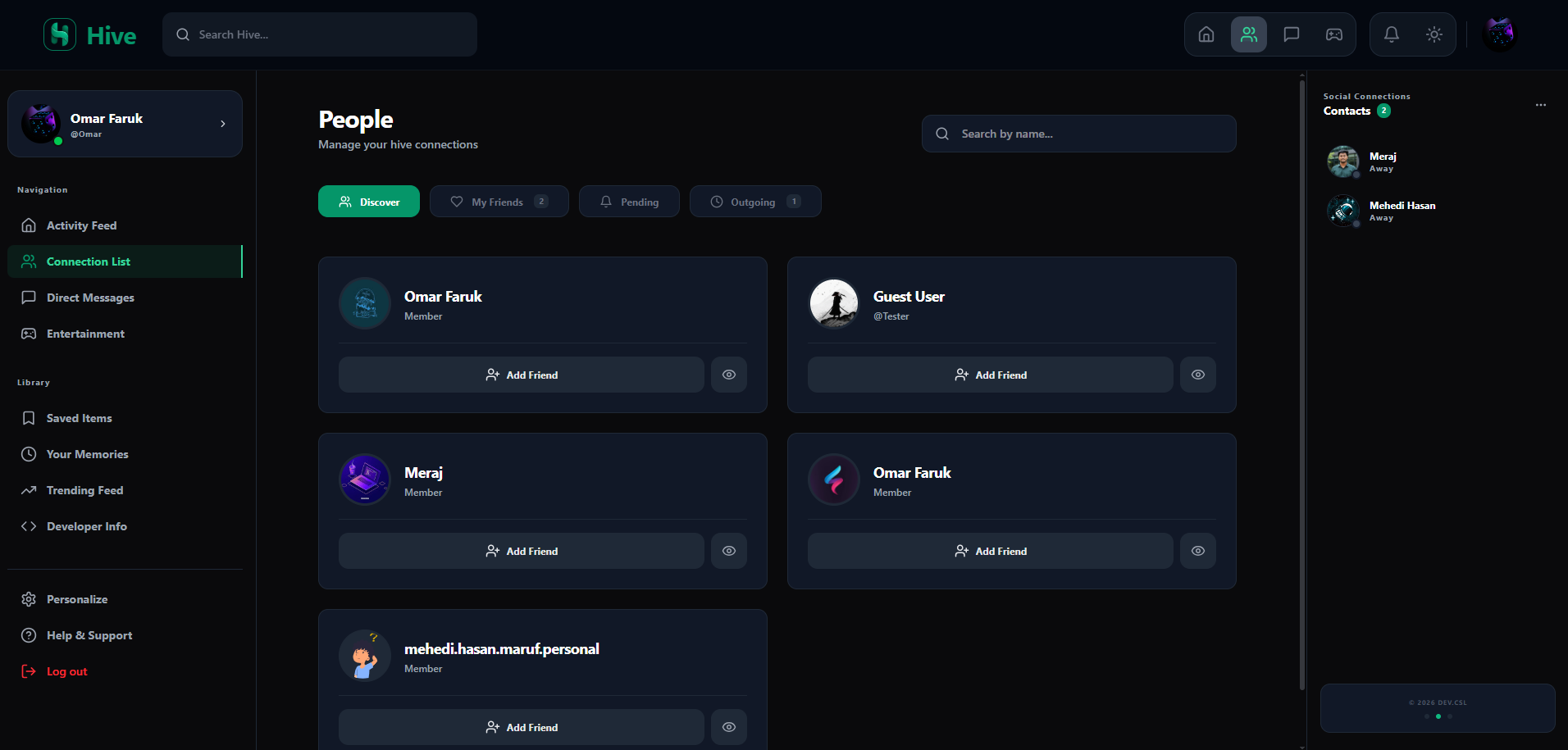 A robust friend management system for sending/accepting requests and exploring the social network.