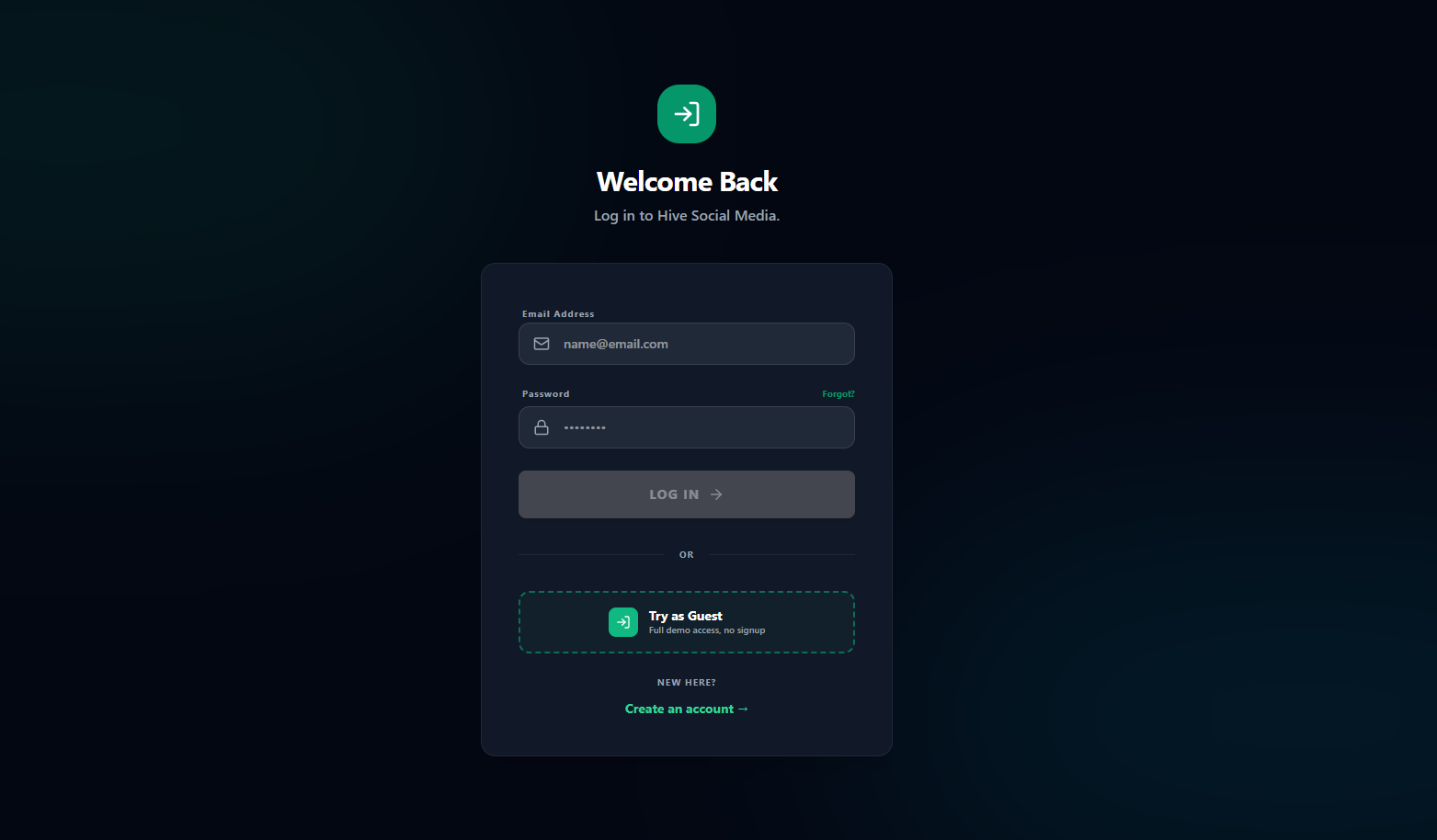 Elegant login page featuring a guest profile option for immediate platform exploration without registration.